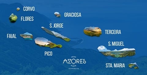 Lush green volcanic landscape of the Azores islands